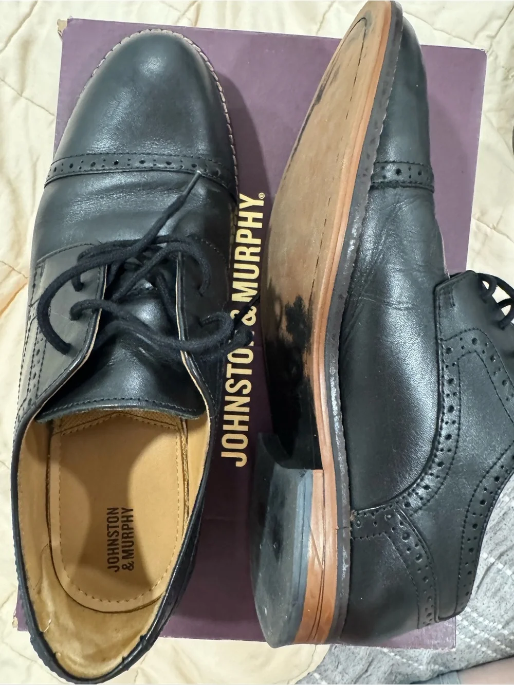 Johnston & Murphy Black Leather Boys' Wingtip Dress Shoes